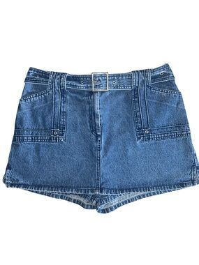 True Blue Denim Skort 100% Cotton High Rise Blue Cuffed Casual Vintage Style